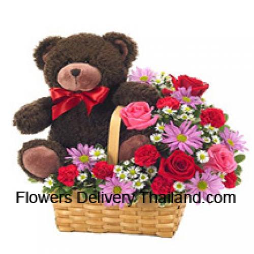 Assortiment Bloemenmand met 14 Inch Teddy