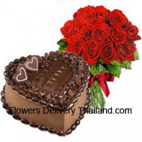 1 Kg Pastel de Chocolate con 12 Rosas Rojas