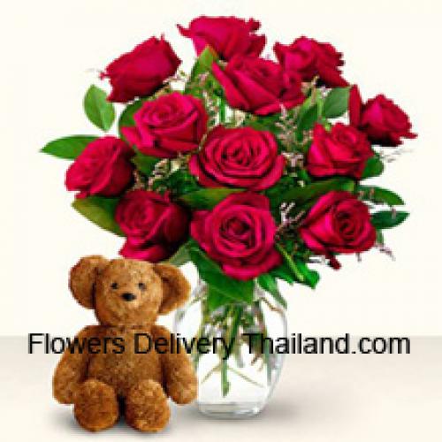 12 Rode Rozen met Schattige 12 Inch Teddy