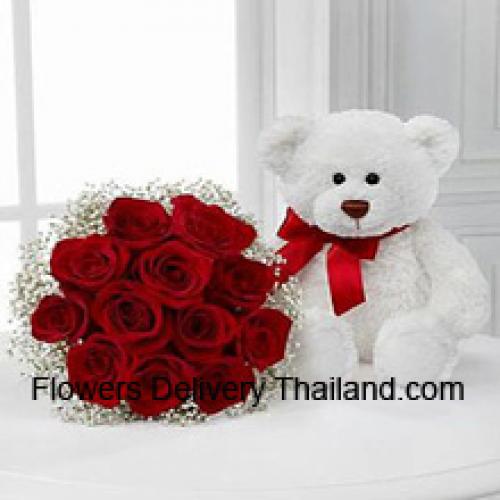 12 Rosas Rojas con 14 Pulgadas de Lindo Oso de Peluche