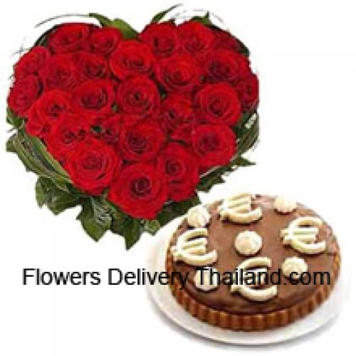 40 Red Roses with Tasty 1/2 Kg Mousse Cake