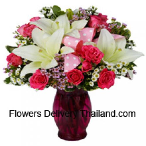 Cute Pink Roses and White Lilies