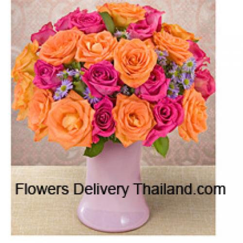 24 Orange and Pink Roses