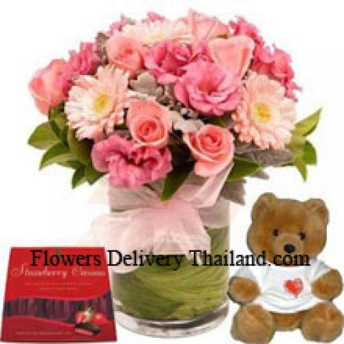 Assortment of Cute Flowers with Teddy Bear and Chocolate