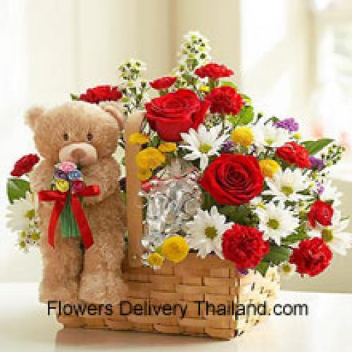 Schattige Assortiment Bloemen met Schattige Teddybeer