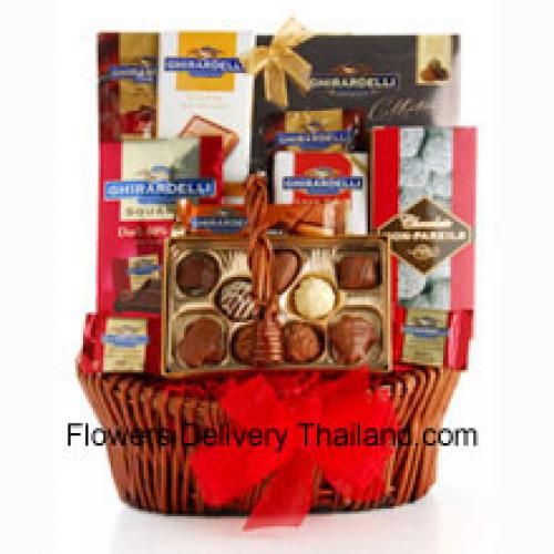 Basket Containing Assorted Chocolates and Snacks